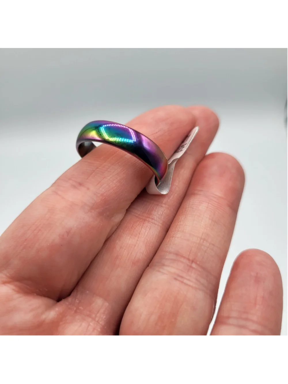 Men's US Size 11.75 Stainless Steel Rainbow Iridescent Band Ring – Unisex – NWOT